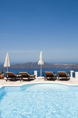 Volkanik ada Imerovigli santorini greec görünümünü Yüzme Havuzu