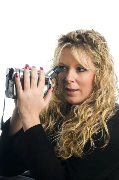 Female carrying video camera — Stock Photo, Image