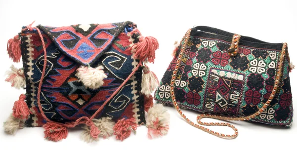 Detail macro of hand made knitted turkish kilm handbag pattern — Stock Photo, Image