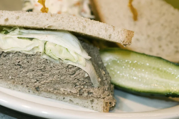 Gehackte Hühnerleber koscher Sandwich auf jüdischem Roggenbrot — Stockfoto