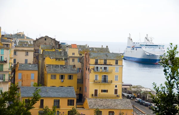 Cruise ship in harbor old port bastia corsica — Stock Photo, Image