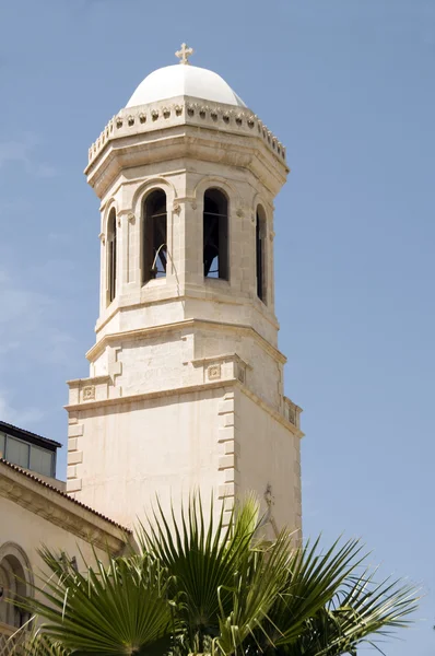 Bell tower spire agia napa greek orthodox cathedral lemesos cyprus — Stock Photo, Image