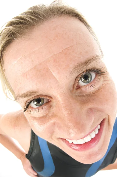 Triatleta donna di mezza età in costume da bagno — Foto Stock