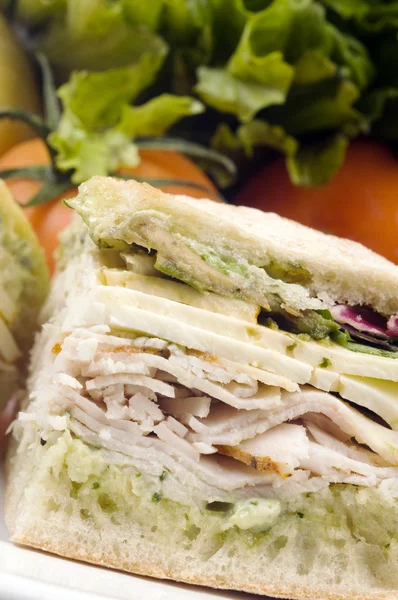 Gourmet turkey sandwich with muenster cheese — Stock Photo, Image