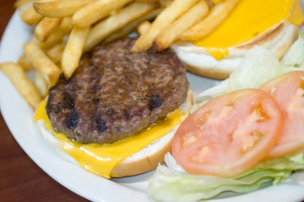 Cheeseburger and fries — Stock Photo, Image
