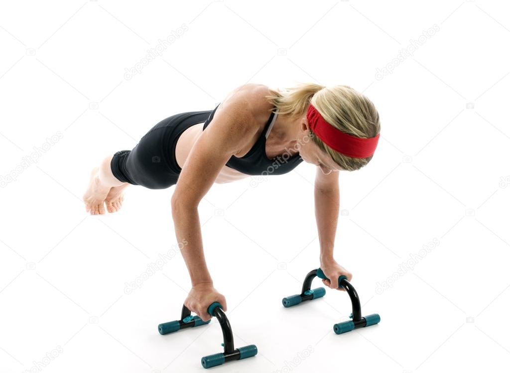 push up fitness bars woman exercising