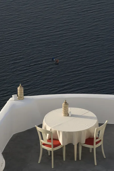 Santorini niesamowity widok restauracja jadalnia — Zdjęcie stockowe