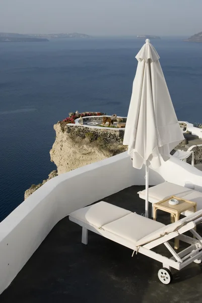 Santorini hihetetlen nézetbeállítást terasz — Stock Fotó