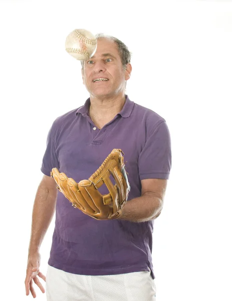 Homem softball e luva de beisebol — Fotografia de Stock