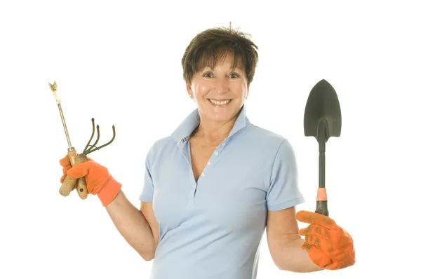 Jardinero hembra herramientas de jardinería — Foto de Stock