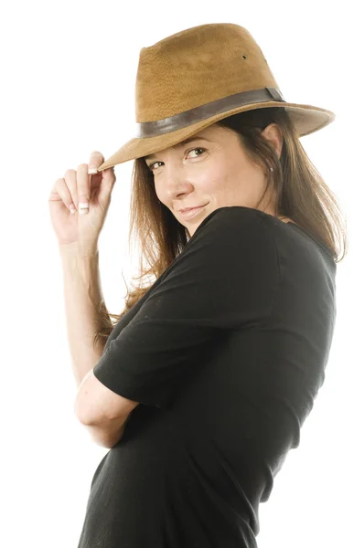 Sexy lady with fedora hat — Stock Photo, Image