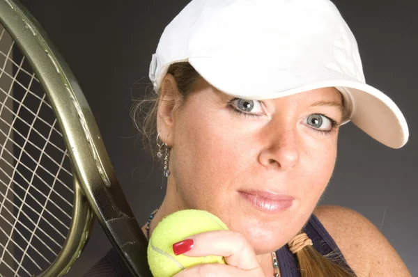 Kvinna tennisspelare glad — Stockfoto