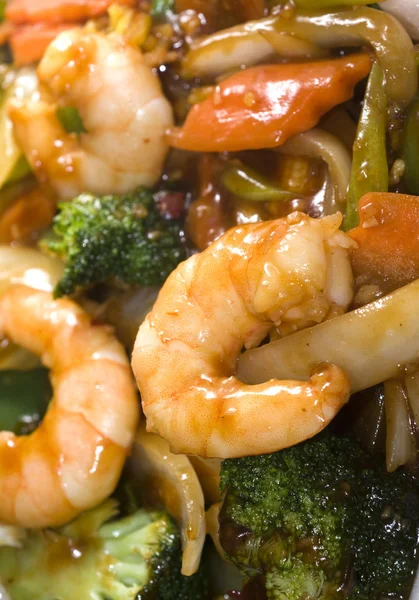 Chinese food jumbo shrimp mixed vegetables — Stock Photo, Image