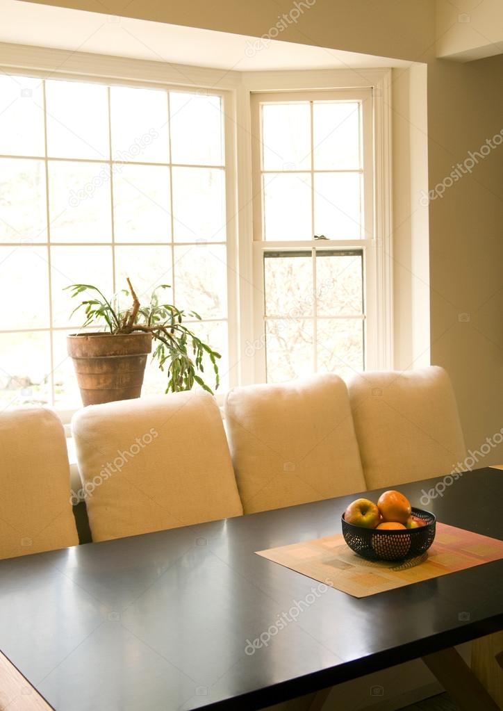 dining room table with fruit bowl