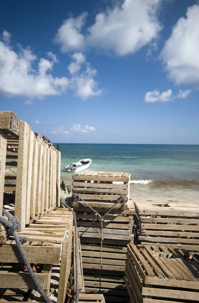 Fishing boat panga lobster traps nicaragua — Stock Photo, Image