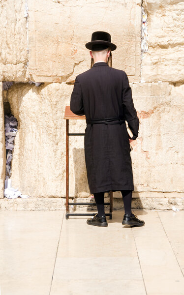 Hasidic Chassidic Jews praying at The Western Wall Jerusalem Israel