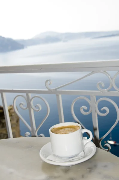 咖啡咖啡馆希腊岛查看圣托里尼岛 — 图库照片