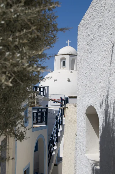 Greek island church alley view santorini — Stock Photo, Image