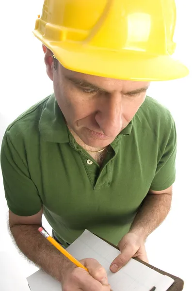 Contractor repairman with tool belt and hammer — Stock Photo, Image
