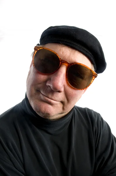 Człowiek francuskich beret suglasses — Zdjęcie stockowe