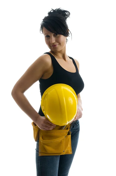 Jolie sexy femme jeune ouvrier de la construction — Photo