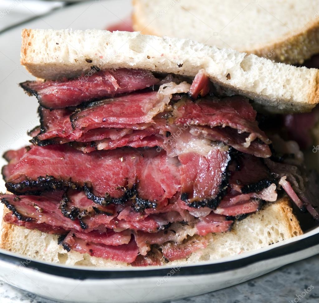 Pastrami sandwich rye bread Stock Photo by ©rjlerich 13412424