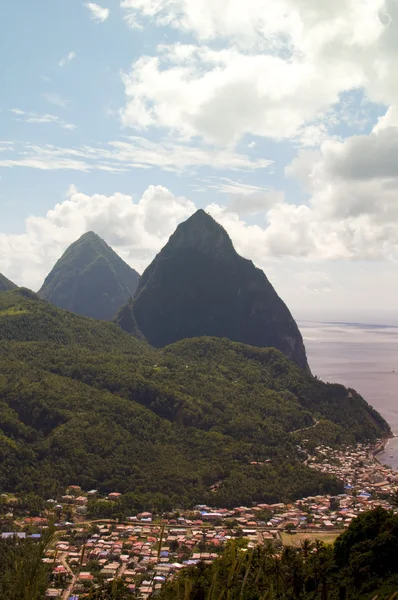 Twin pitons Soufriere St. Lucia Caribbean Sea — Stock Photo, Image