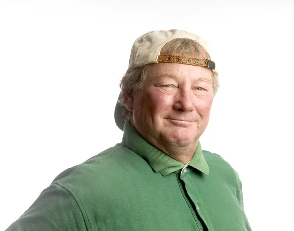 Hombre mayor de mediana edad con sombrero casual sonriendo —  Fotos de Stock