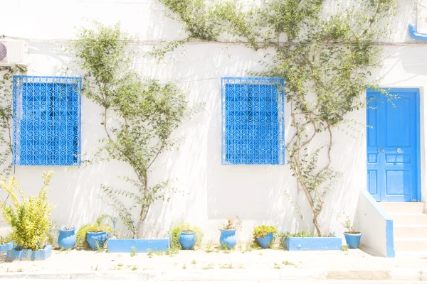 Типичная белая тунисская архитектура Tunisia Africa Sidi Bou Said — стоковое фото