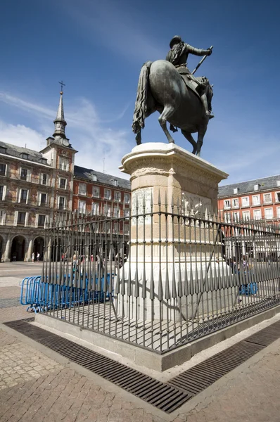 Statua plaza mayor Madryt Hiszpania król Filip iii — Zdjęcie stockowe