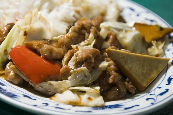 Twice cooked pork with mixed chinese vegetables — Stock Photo, Image