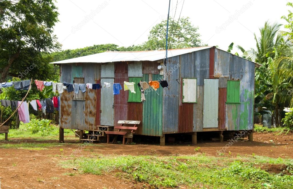 ramshackle zinc house laundry hanging Corn Island Nicaragua