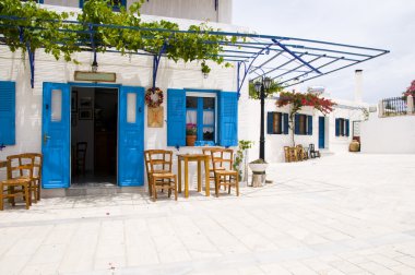 outdoor cafe greek architecture lefkes paros cyclads greece clipart