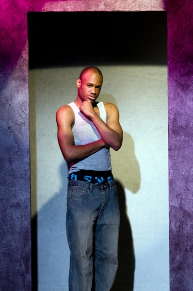 Young african american actor on stage theater portrait — Stock Photo, Image