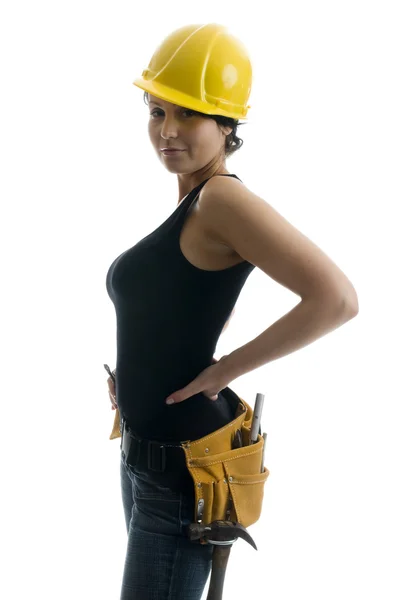 Pretty sexy female young construction worker — Stock Photo, Image