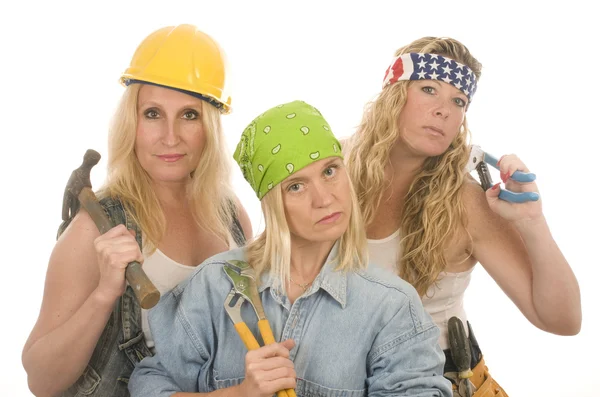 Sexy team contractor construction ladies with tools — Stock Photo, Image