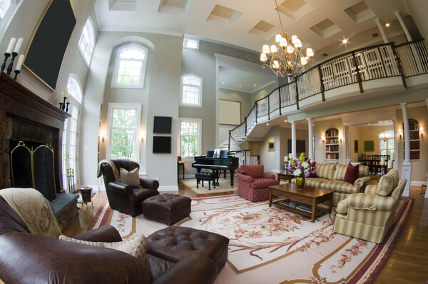 fish eye view large luxury living room
