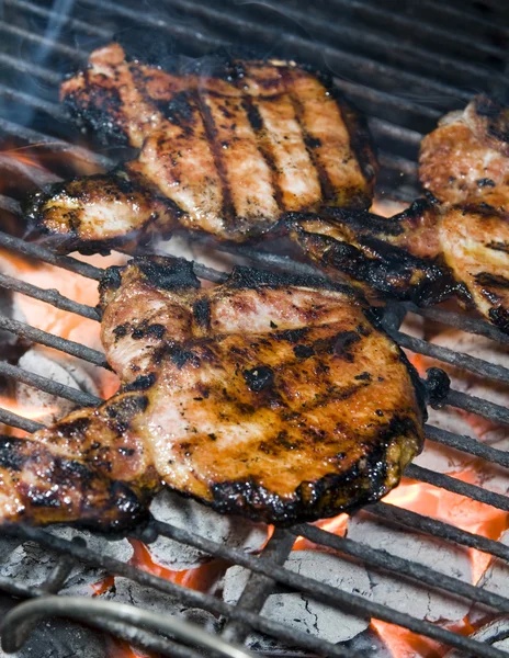 Pork chops on the barbecue grill — Stock Photo, Image