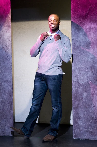 Young african american actor on stage theater portrait — Stock Photo, Image