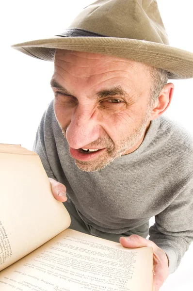 Hombre de mediana edad aventura sombrero pescado vista del ojo — Foto de Stock