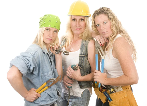 Sexy team contractor construction ladies with tools — Stock Photo, Image