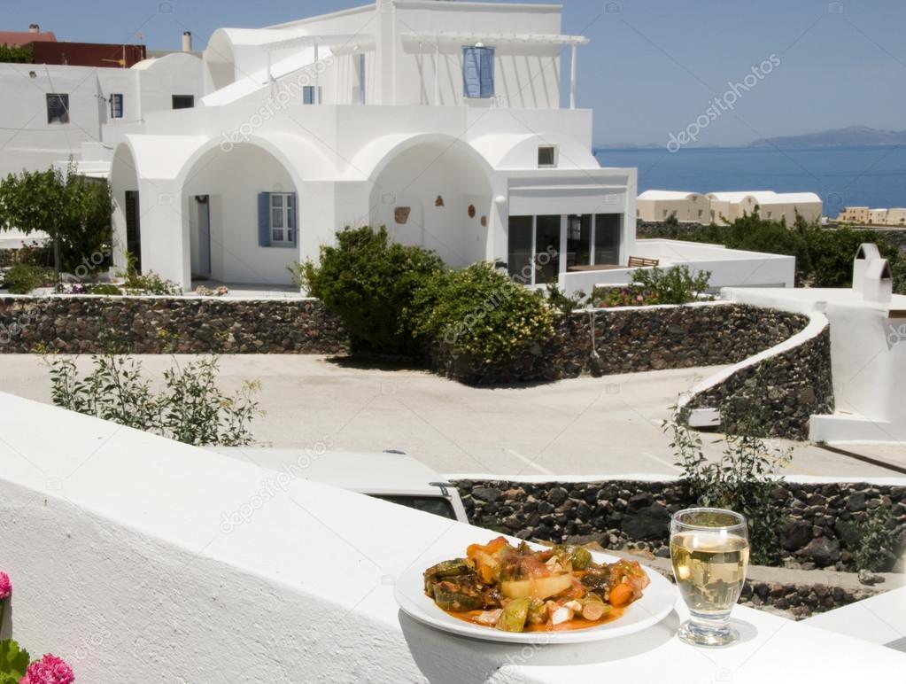 Greek island specialty food grilled vegetables with white wine