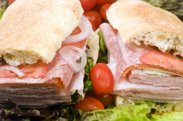 Gourmet italiano combinado sándwich ciabatta pan —  Fotos de Stock