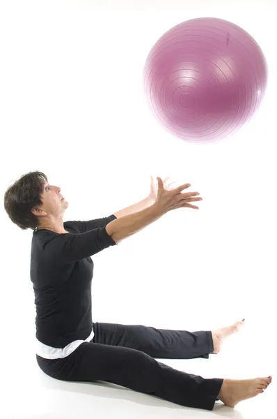 Woman using core training fitness ball exercising — Stock Photo, Image