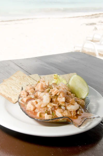 Mixed seafood shrimp conch cocktail San Luis San Andres Colombia — Stock Photo, Image