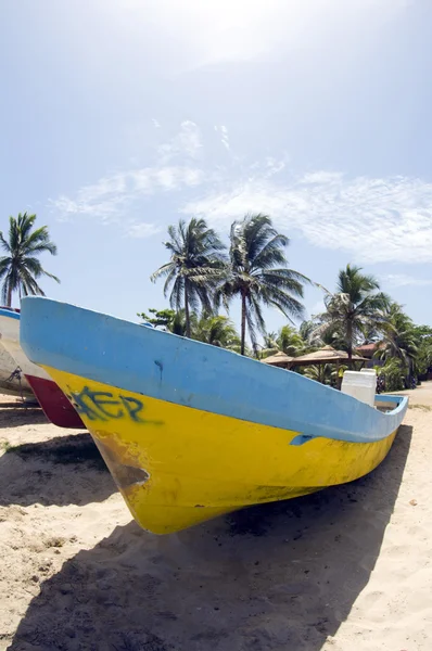 Fishing boat with coconut trees Waula Point Corn Island Nicaragua — Stock Photo, Image