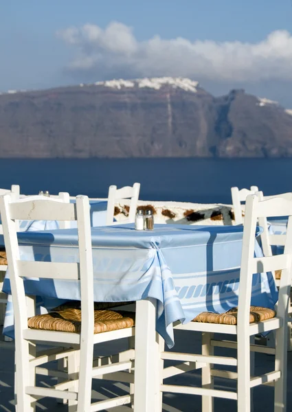 Restaurant uitzicht op santorini — Stockfoto