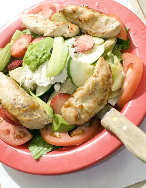 Giardino insalata frutta pollo filetto — Foto Stock