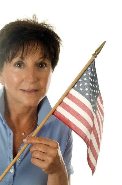 Middle age senior woman patriotic with American flag — Stock Photo, Image