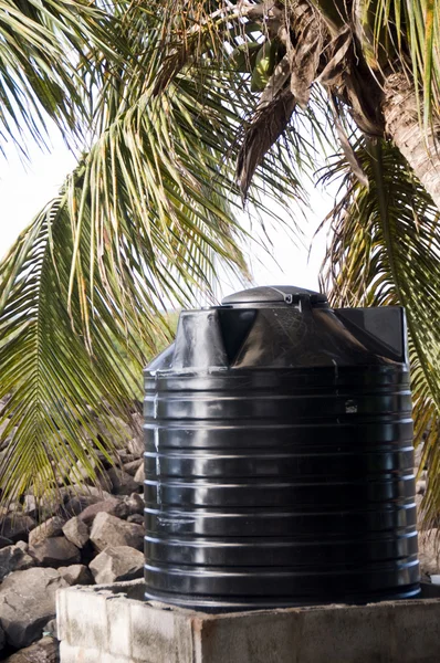 Plastic water tank storage system caribbean islands — Stock Photo, Image